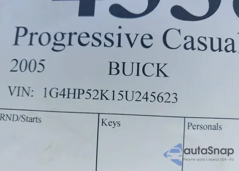 2005 Buick Lesabre Custom z USA, uszkodzony, nr VIN 1G4HP52K15U245623